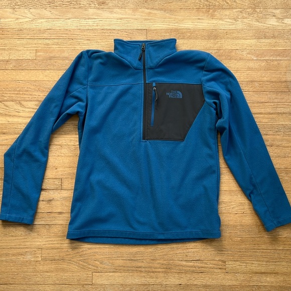 THE NORTH FACE Mens Fleece Pullover Jacket M Blue Black Half Zip Chest Pocket - Picture 2 of 6